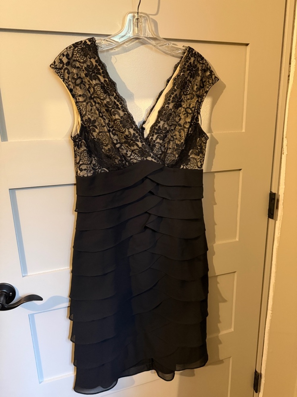 Scarlett Nite Black Lace V-Neck Layered Cocktail Dress (Size 10)
